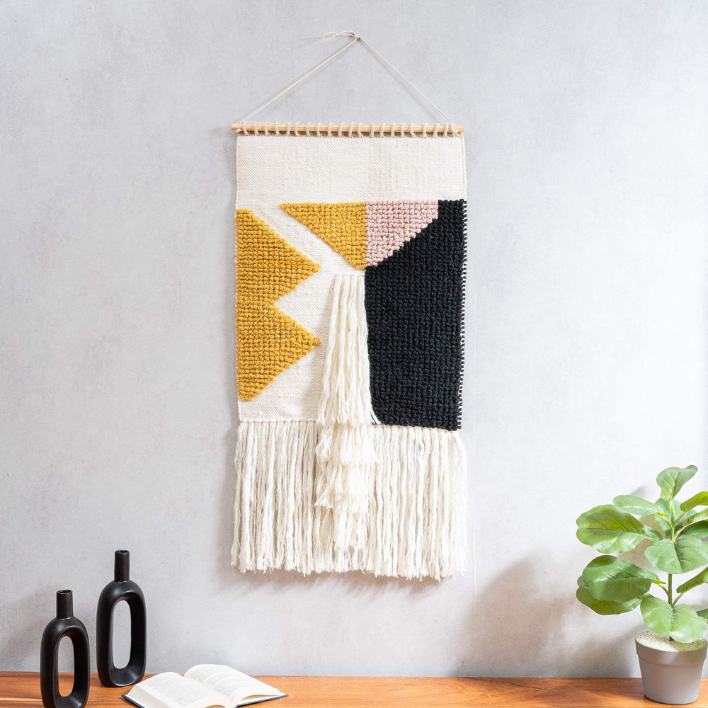 Heritage Craft Wall Hanging, Wool, Off-White, Yellow & Black, 18