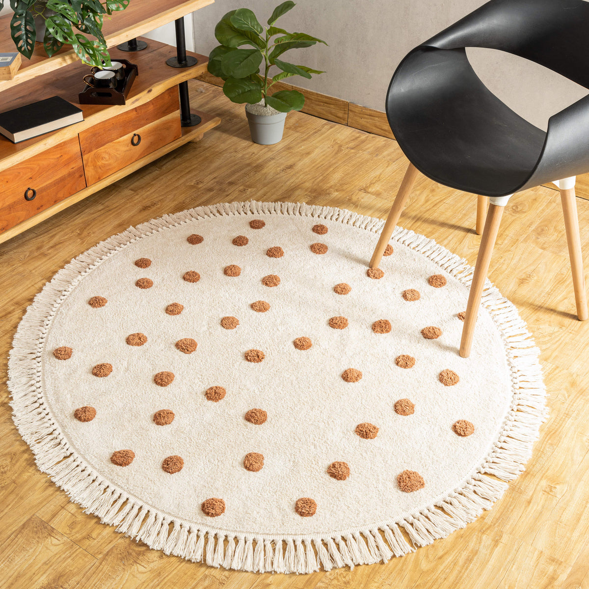 Buy Polka Dot Tufted Rug - Off-White & Brown Online in India - TROOST ...